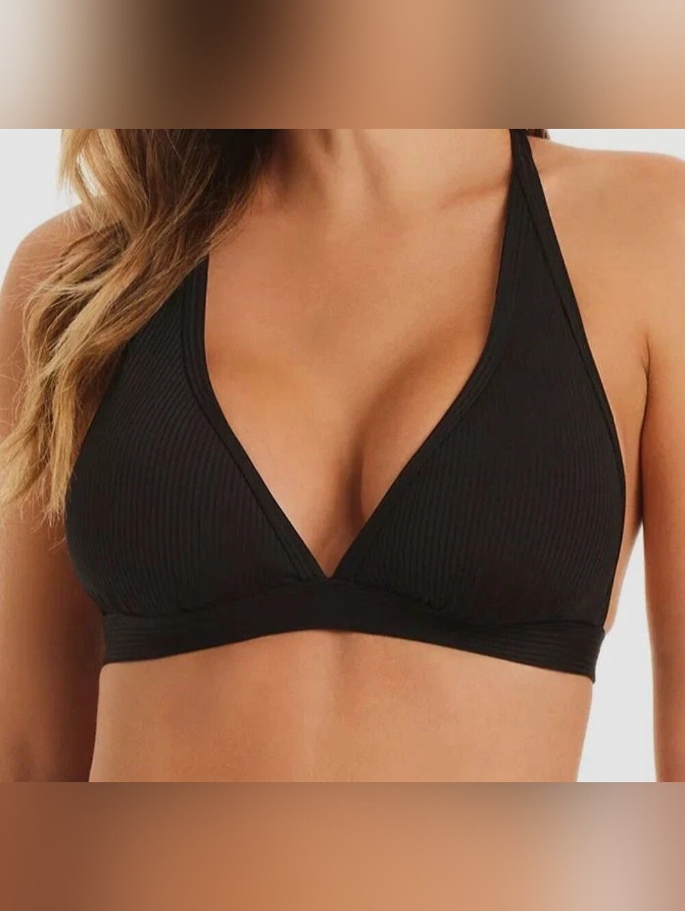 Jessica Simpson Women's X-Back Ribbed Bikini Top Swimwear Size M Black